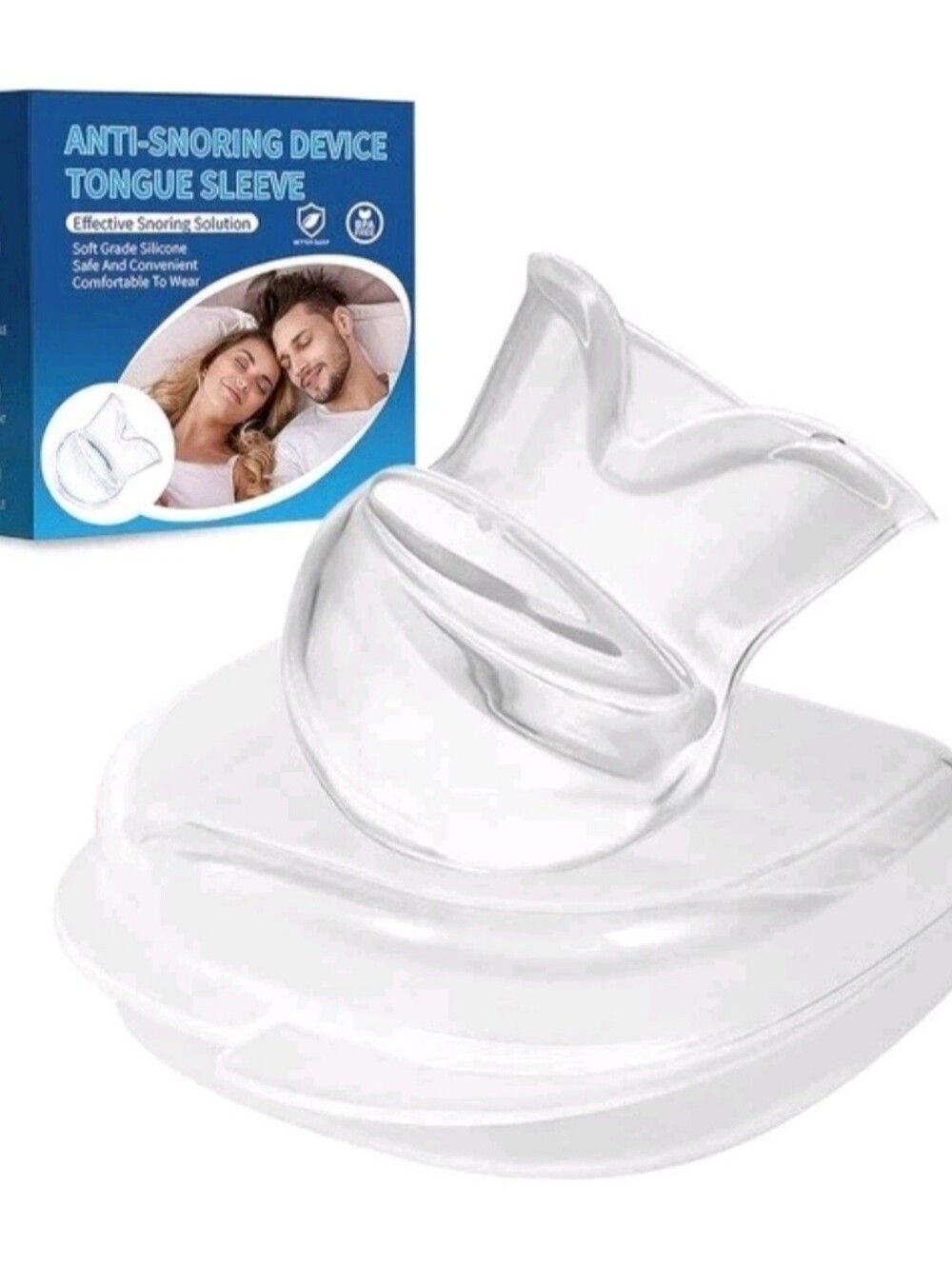 Anti-Snoring Device Tongue Sleeve Soft Silicone Mouthpiece Sleep Aid Clear NIB